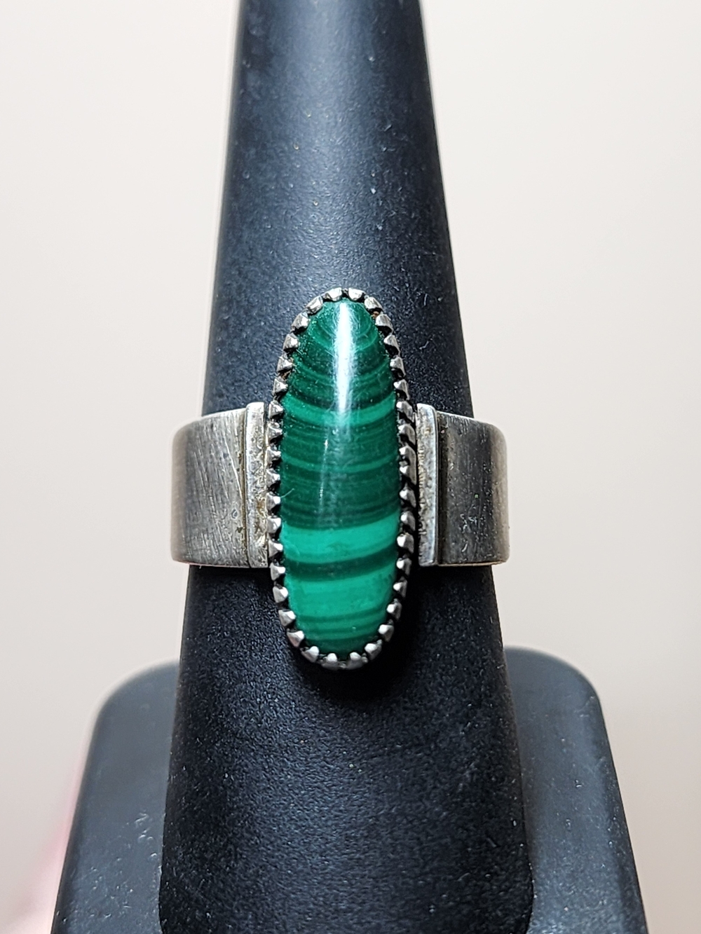 Will Denetdale Navajo Sterling Silver Malachite Oval Statement Ring